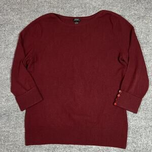 Prive Cashmere Sweater Womens Large Red 100% Cashmere Boat Neck 3/4 Sleeve